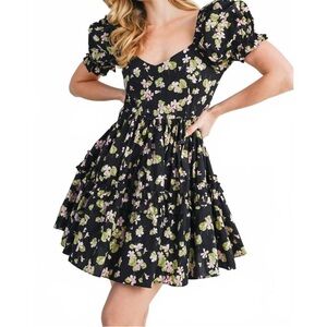 Freya Floral Puff Sleeved Ruffle Babydoll Dress Size M